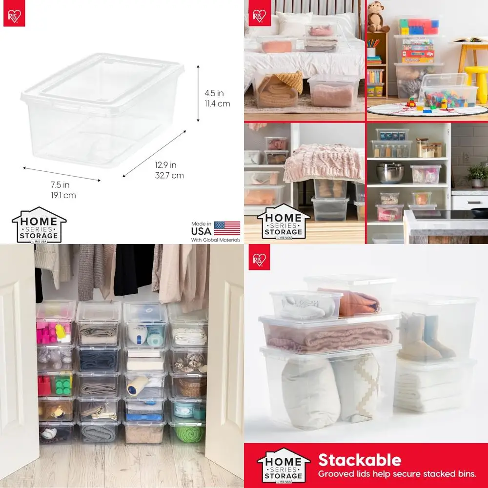 

Прозрачные контейнеры для хранения вещей на 6 литров с крышками для обуви, шкафов, классов и игр — штабелируемые, пластик без BPA