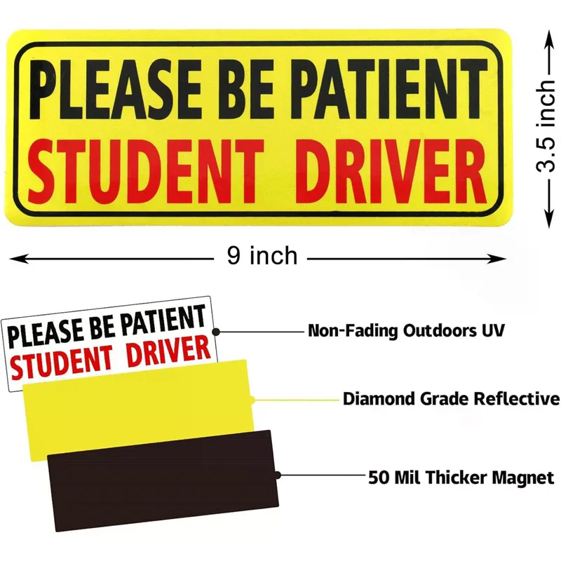 3Pcs Student Driver Sticker Magnet For Car Please Be Patient Student Safety Signs Teen Rookie Novice Driver Bumper