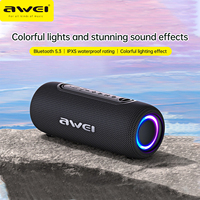 Awei Portable Bluetooth TWS dual speaker Stereo LED flashing outdoor waterproof speaker 2000mAh subwoofer with AUX cable