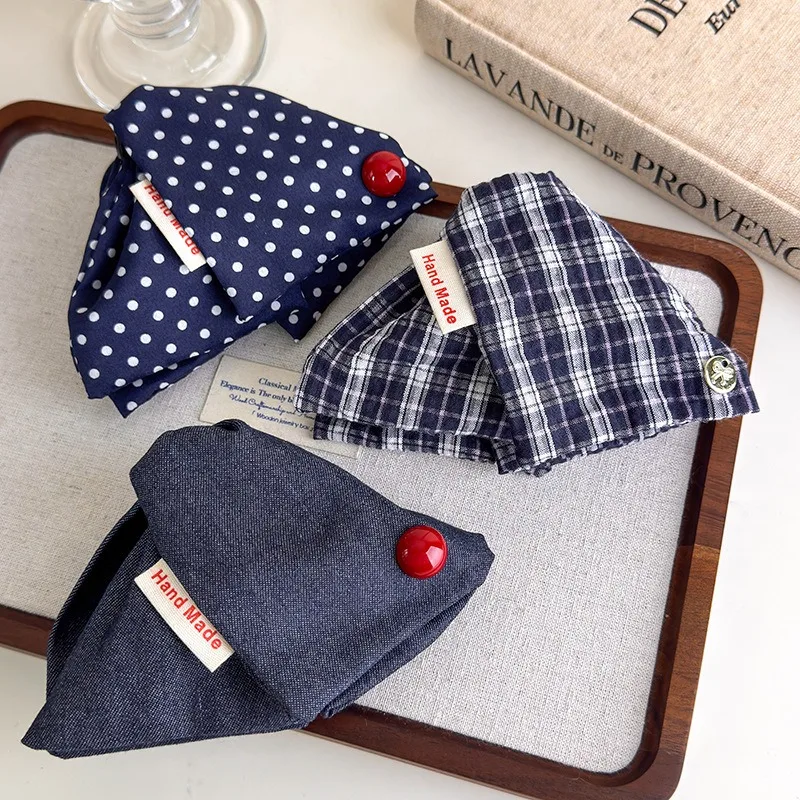 Fashion British Academy Style Cowboy Button Label Hair Clip Red Blue Checkered Polka Dot Hair Clip Hairdo Shark Clip