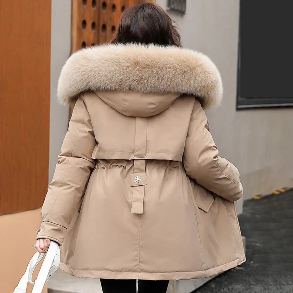 2024 Down Cotton Coat Women\'s Thickened Padded Parkas Plush Fur Hood Winter Cotton Coat Drawstring Trech Style Women Down Jacket