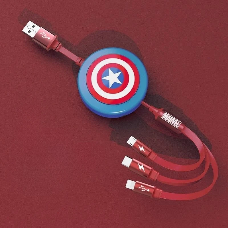 Spider-Man Capitan America Mickey Hulk Iron Man Personaggi dei cartoni animati Telescopico 3 in 1 Cavo dati per auto con personalità di ricarica Regali