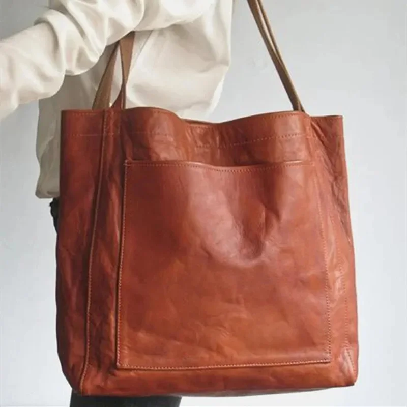 Large Capacity soft leather women's handbag fashion shoulder vintage Lady tote