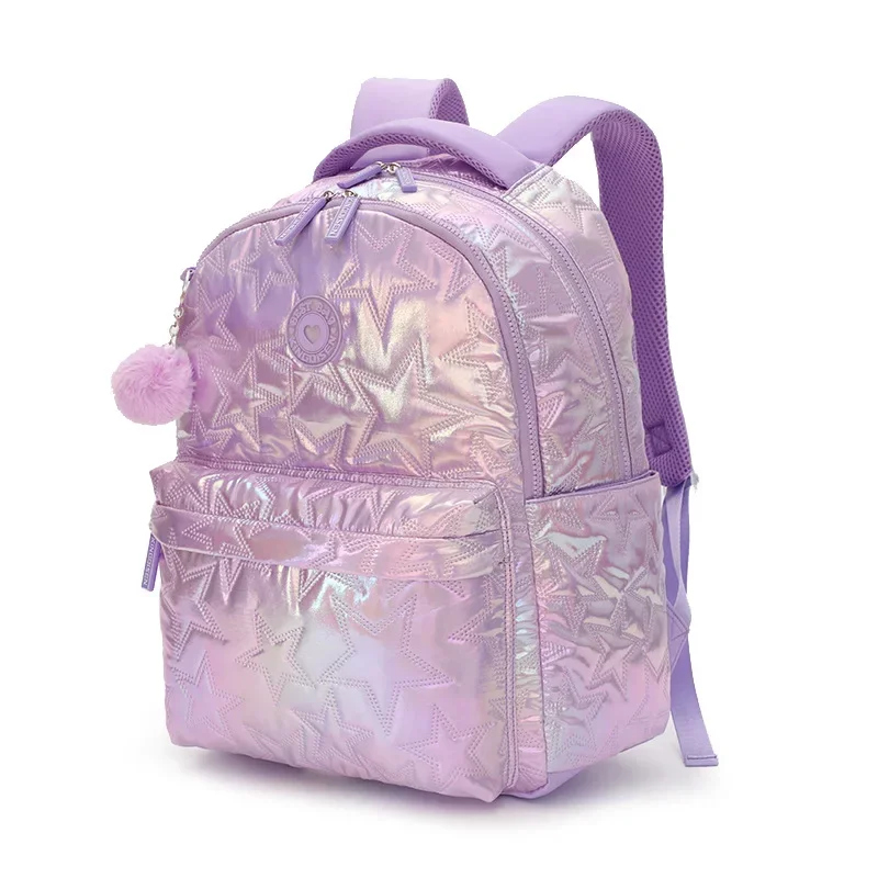 Book Bags for Little Girl Case with Fur Ball Pendant Student Backpack Cute Color Scheme Breathable Shoulder Strap Large Capacity