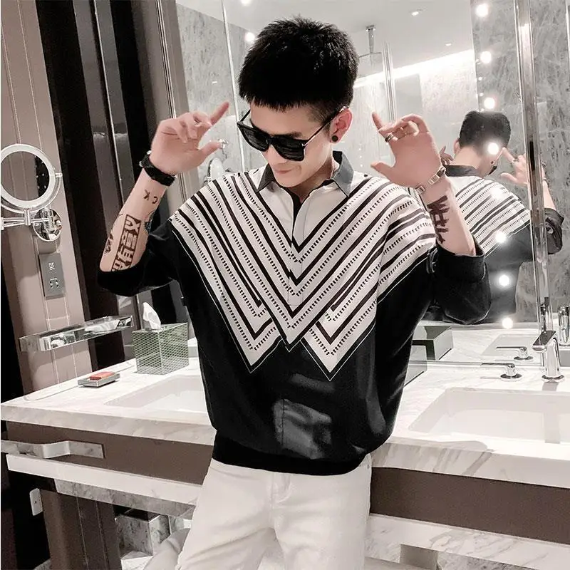 Stylish Printed Lapel Spliced Korean Striped Shirts Men\'s Clothing 2023 Spring New Loose Casual Tops Half Sleeve All-match Shirt