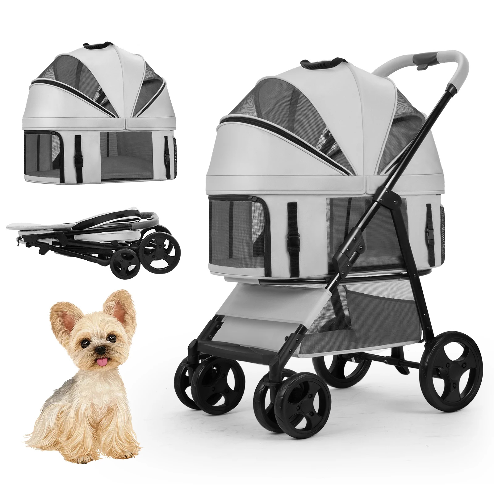 

STLFWholesale Large Jogger Wagon Foldable Dog Cart Mesh Breathable Animal Pet Stroller With Skylight