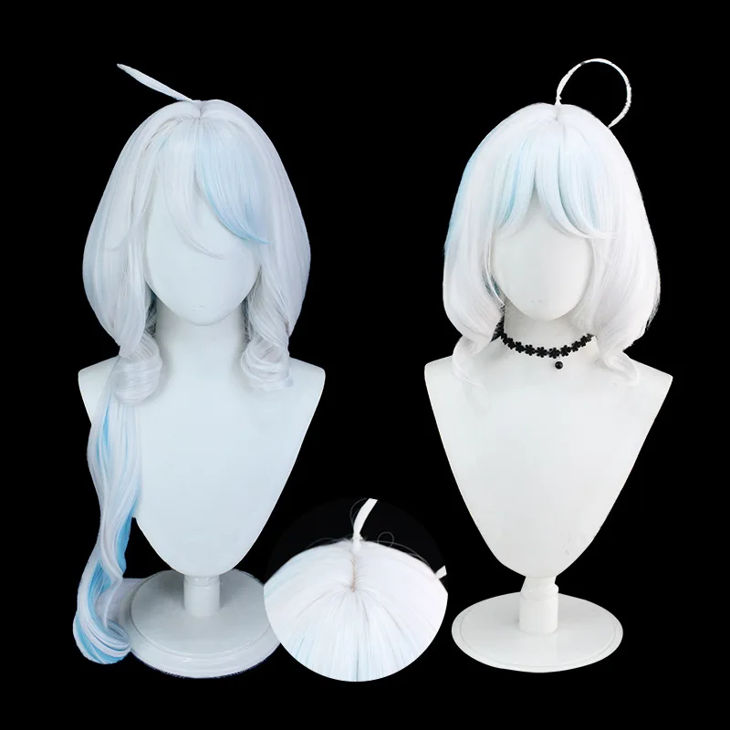 Focalors Genshin Cosplay Cosplay Focalors Wig Cruly Silver White Blue Focalors Cosplay Wigs Heat Resistant Synthetic Hair