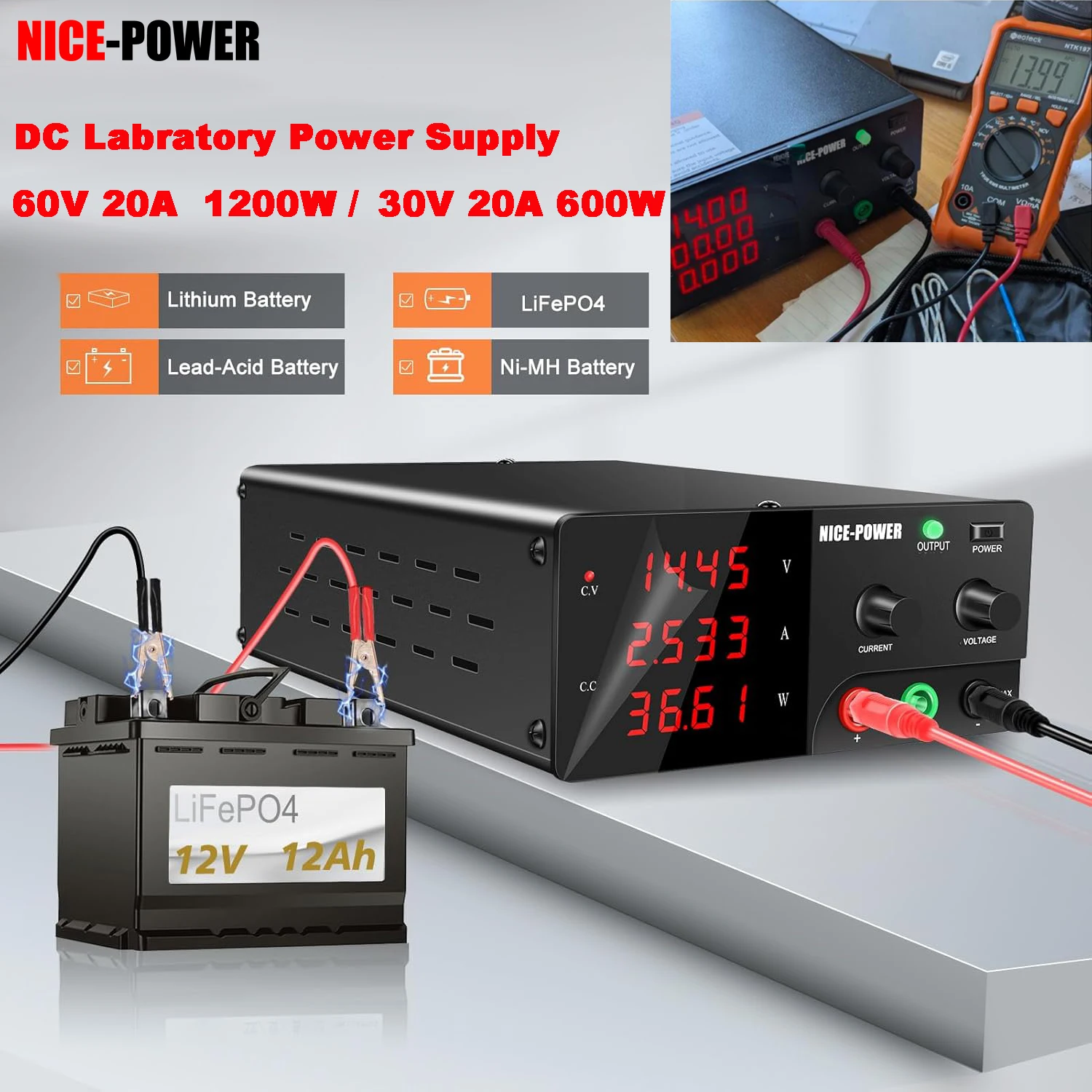 60 فولت 20A 48 فولت مختبر التيار الكهربائي تيار مستمر قابل للتعديل 30 فولت 20A مصدر الطاقة 15 فولت 60A الناتج 600 واط 900 واط 1200 واط لإصلاح شحن البطارية