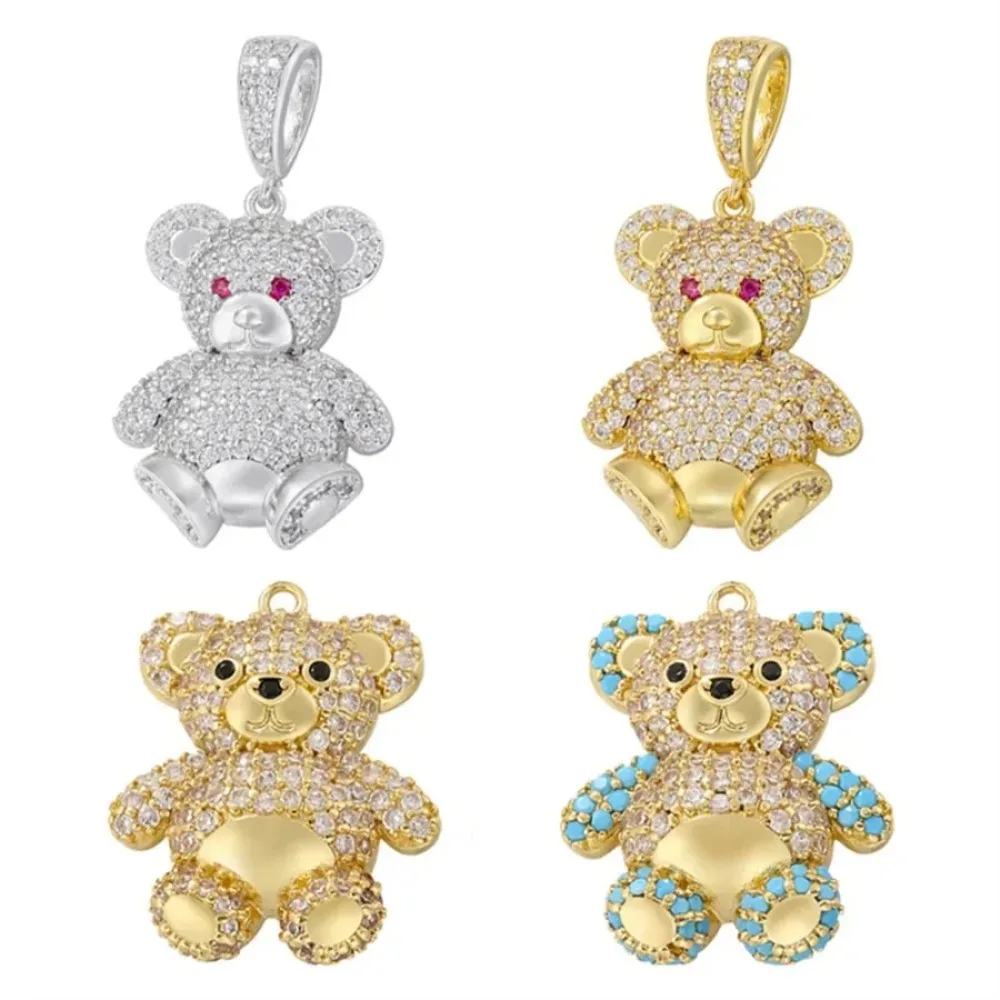 Cute Bear Charms for Jewelry Making Supplies Paved Zircon Gold Silver Color Bear Jewelry Pendants Jewelry Materials Accessories