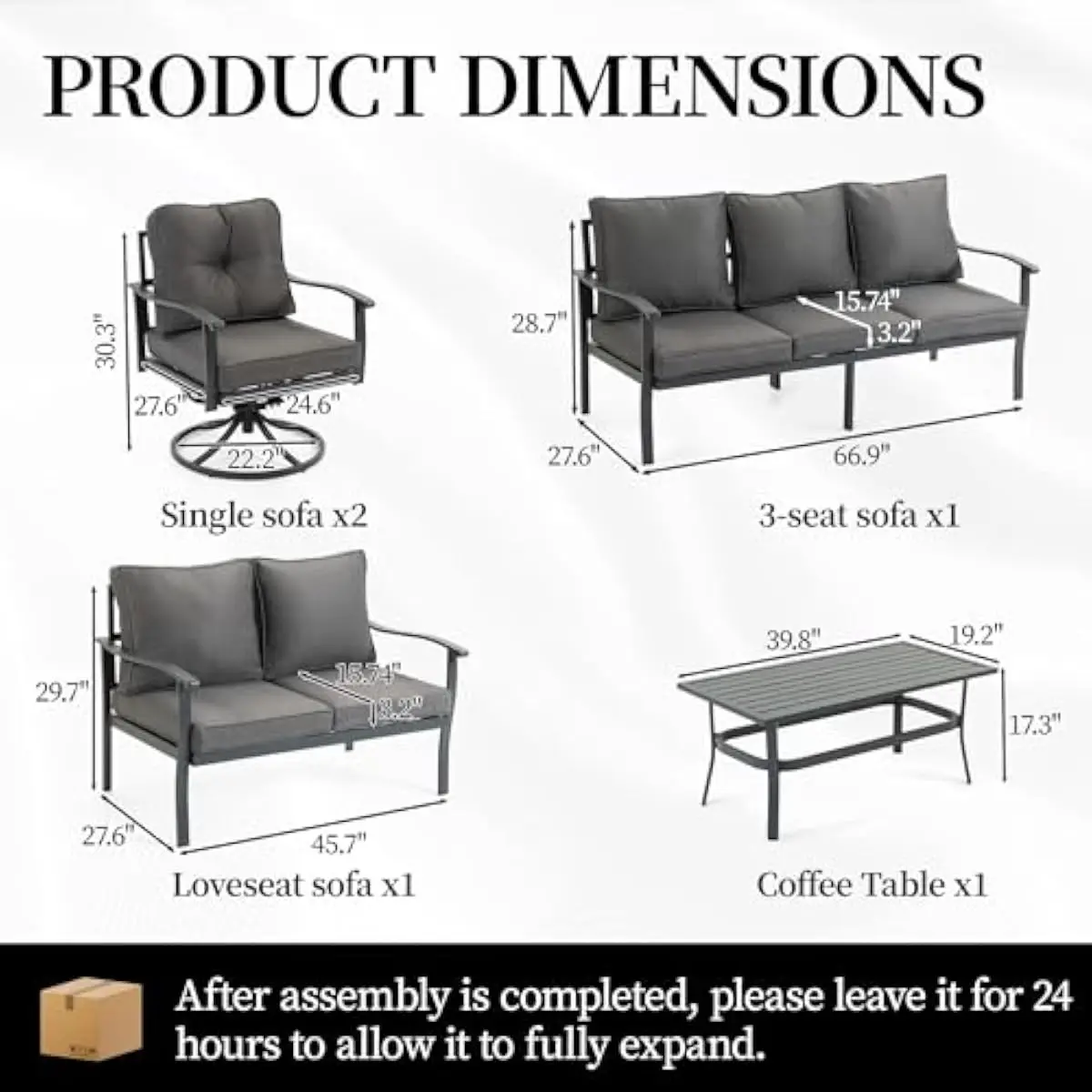 5-Piece Modern Outdoor Seating Ensemble Featuring Weatherproof Metal Frame Coffee Table Plus Removable Cushions In Sleek Grey To