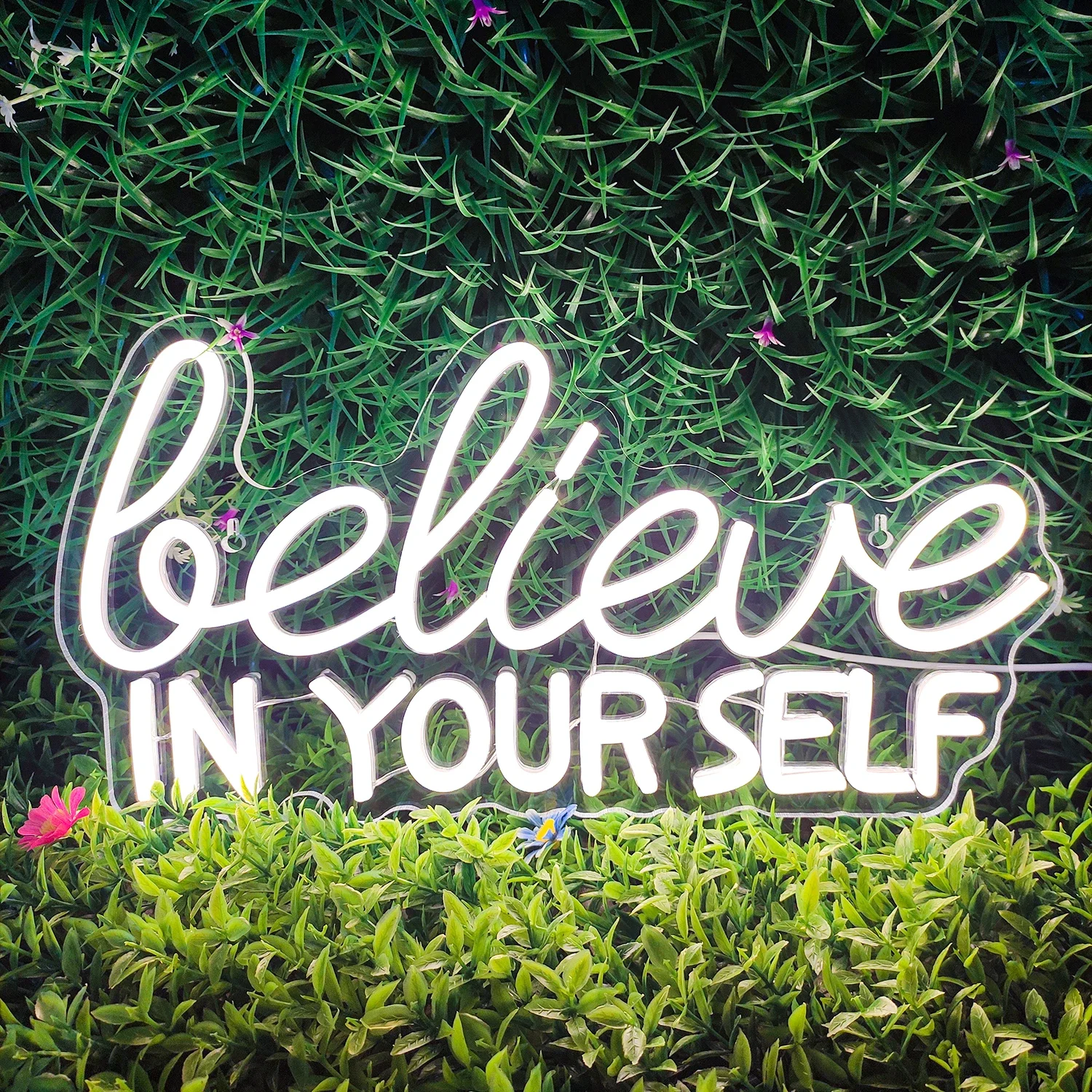 Imagem -06 - Neon Sign Led Letter Wall Decor Believe in Yourself Cor Faça Você Mesmo Decoração do Quarto Gamer Quarto Birthday Party Gift Chic Lâmpada