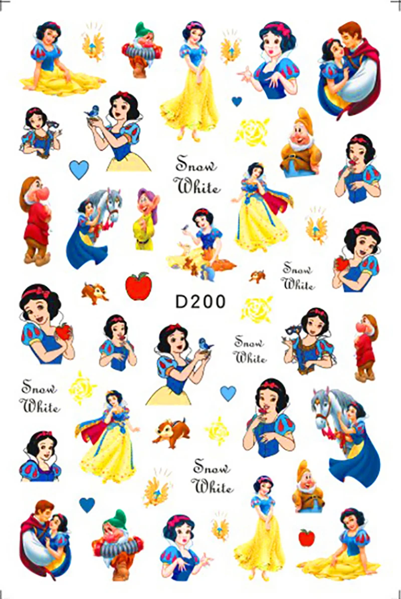 1PCS Cartoon Disney Princess 3D Nail Stickers Nail art Decoration Mermaid Snow White Nail Decals Press on Nails Manicure