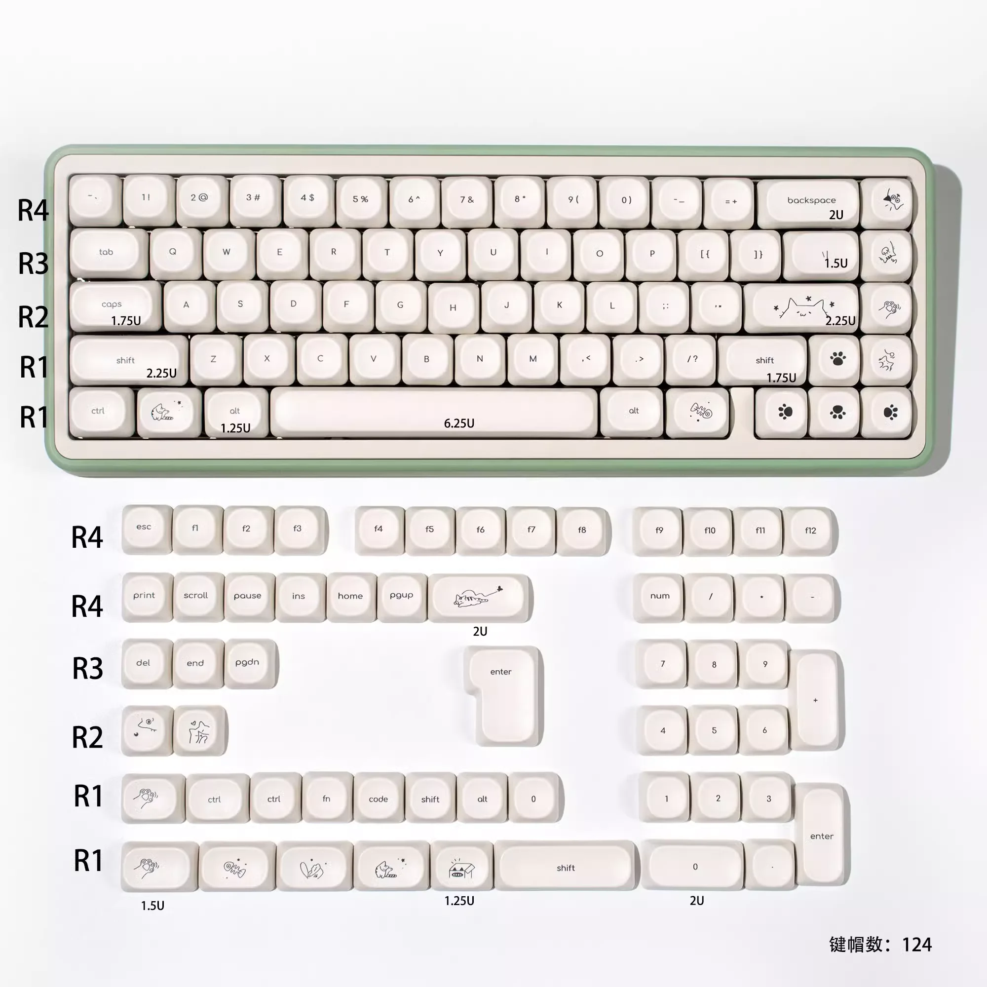 

MOA Profile PBT keycaps ISO Enter 124 Keys Milky Cute Cat Keycap For Mx Switch Mechanical gaming Keyboard Key Caps custom DIY