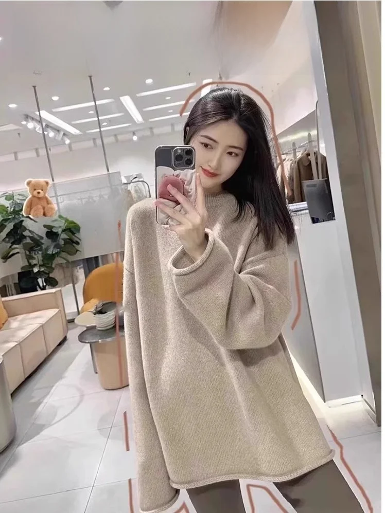 

Универсальный вязаный свитер унисекс больших размеров с круглым вырезом, утепленный, средней длины, для осени и зимы