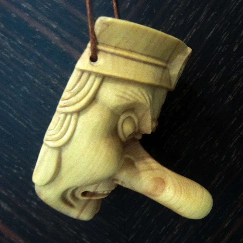 QH002 - 6x5.2x4 CM Hand Carved Boxwood carving Netsuke : Tengu Monste Devil Mask