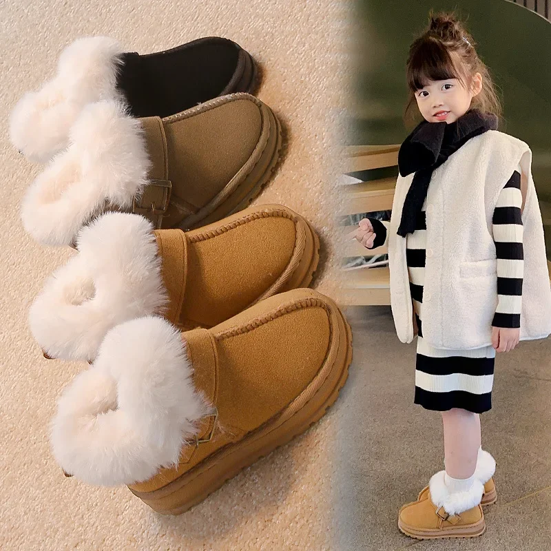 

Children Winter Snow Boots Girls Keep Warm Add Velvet Thickened Soft Soled Boots Furry Watertight Neutral Antiskid Solid Color