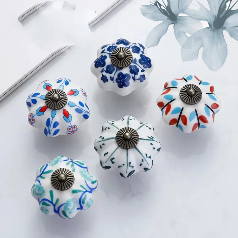 Beicai Garden Amerikanischer Kürbis-Keramikgriff, Einloch-Handbemalter Keramikgriff für Schranktüren, Schubladen und Möbel, 40mm – Detail 4
