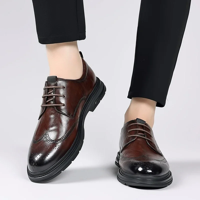 

Men's Shoe Brand: Brogue Casual Leather Shoes, Business Office Shoes, Soft and Breathable, Men's Flats, Slip-on Driving Shoes