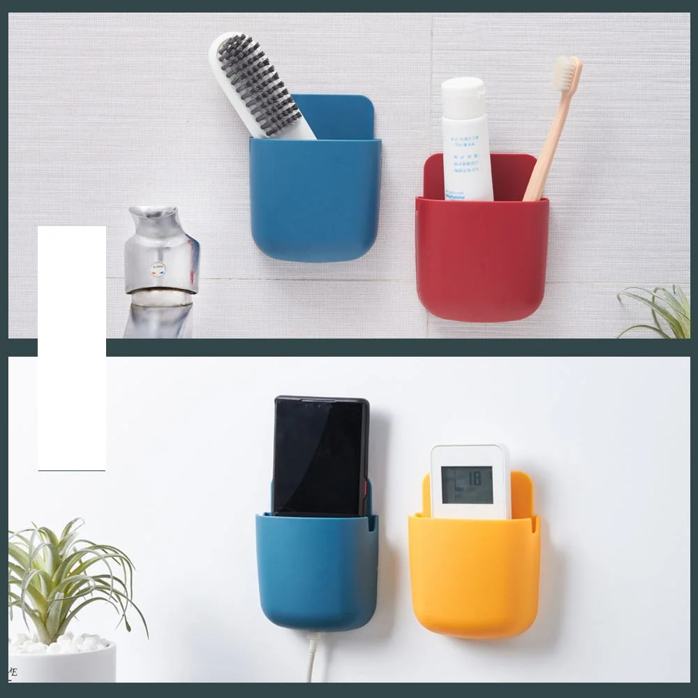 Wall Mounted Organizer Storage Box Remote Control Mounted Mobile Phone Plug Wall Holder Charging Multifunction Holder No Drill