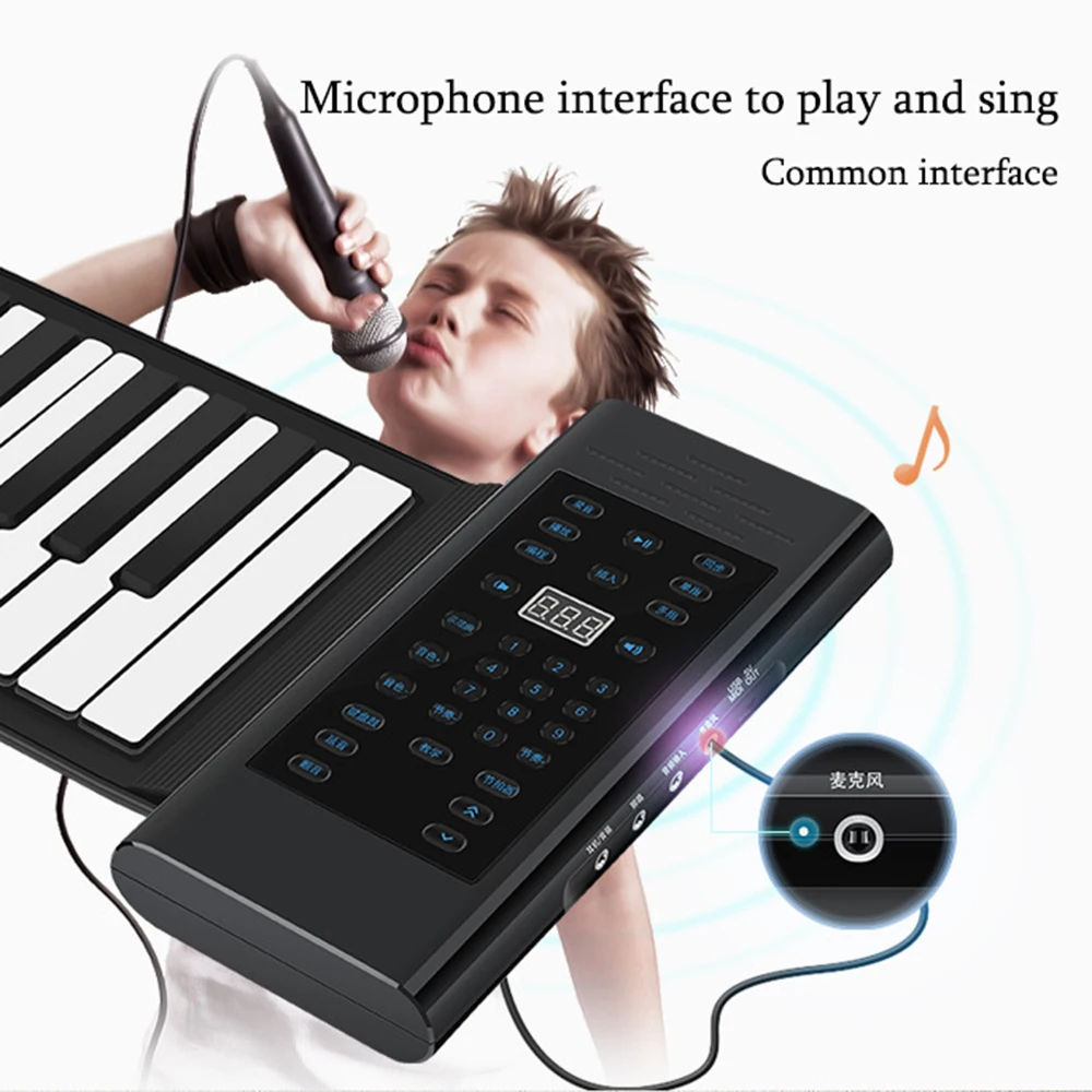 88 Keys Electronic Piano,MIDI &USB Charge,Portable ABS Soft Silicone Flexible Keyboard,Digital Roll Up Piano with Horn and Pedal