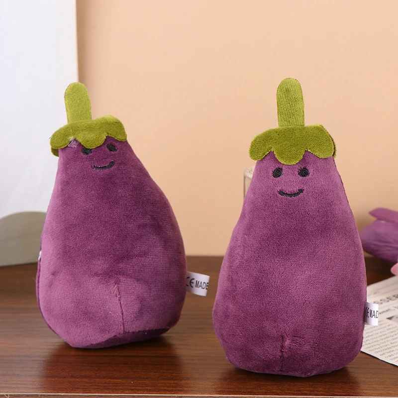 Cute Eggplant Plush Toy Keychain Cartoon Vegetable Soft Stuffed Doll Pendant Car Key Ring Backpack Bag Decor Kid Gift