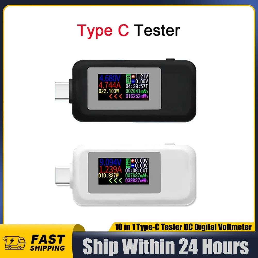 10 in 1 Type-C Tester DC Digital Voltmeter Amperimetro Current Voltage Meter Amp Volt Ammeter Detector Power Bank Charger Indica