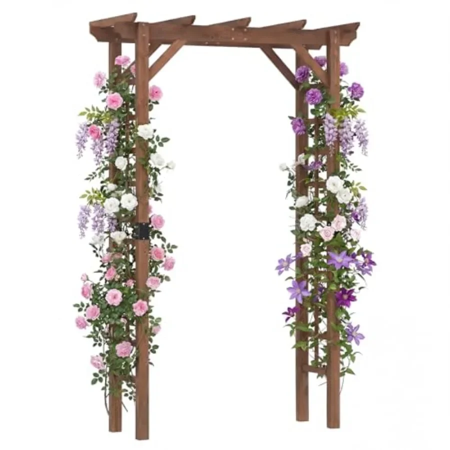 7 Feet Wooden Garden Arch for Outdoor Use, Natural Wood Color with Hanging Roof Design for Climbing Plants Support