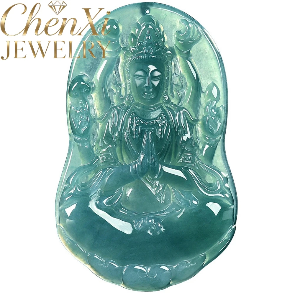 Natural A-Grade Ice-Grade Jadeite Blue Water The Thousand-Handed Bodhisattva Pendant Fine Jewelry Selling Exquisite Gift Amulet