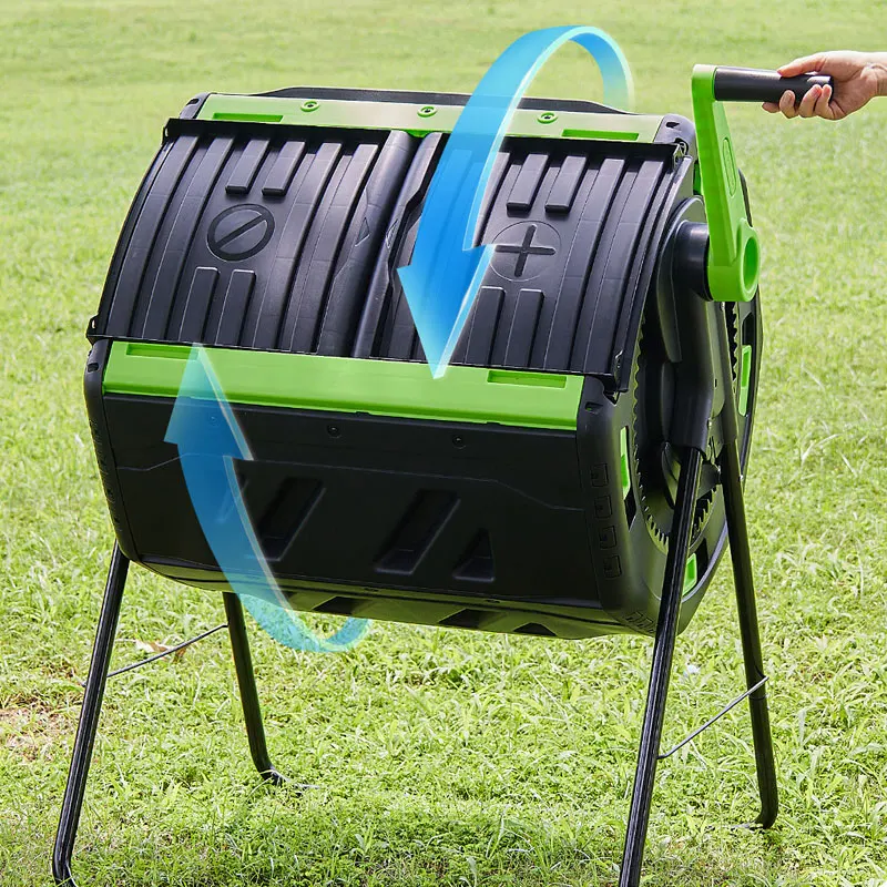 Outdoor Tumbling Composter Dual Rotating Batch Compost Bin Garden Outdoor Compost Bucket