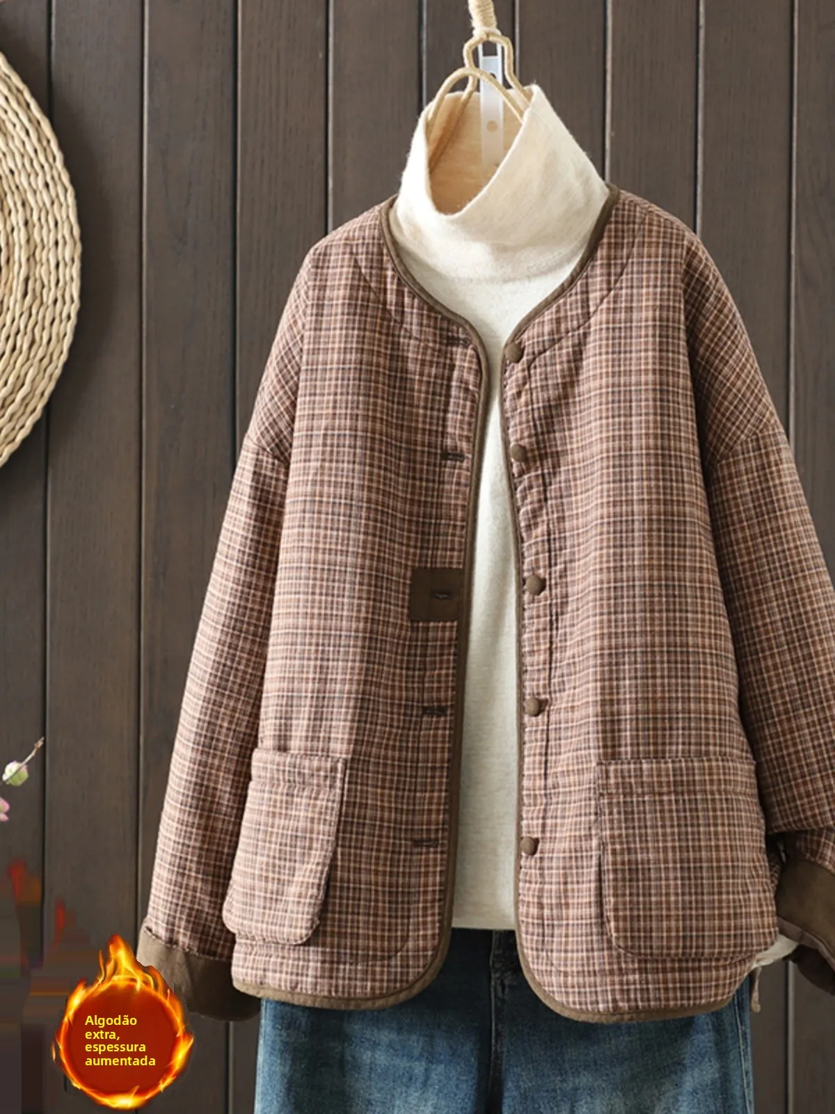 

Lightweight Padded Cotton Jacket Women's Retro Plaid Loose Warm Cotton Baseball Vest Spring Autumn Winter Fashion Outerwear