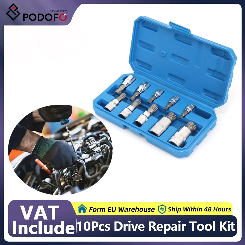 Podofo 12 Point Triple Square Spline Bit Socket set Auto Repair Tool M4-M18 1/4