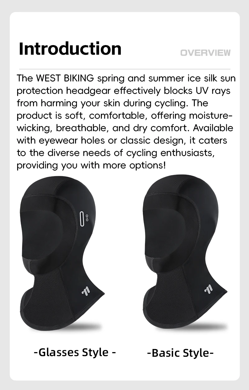 WEST BIKING Ice Silk Full Face Balaclava UPF50+Sun Protection Neck Guard Cycling Mask Breathable Quick Dry Headgear with Glasses