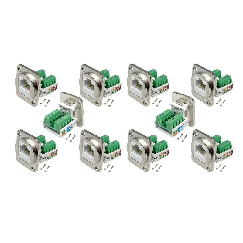 GROCE-2X RJ45 Panel Mount Screw Terminal Adapter, RJ45/8P8C Panel Mount Connector,D-Type RJ45 Female Solderless Terminal