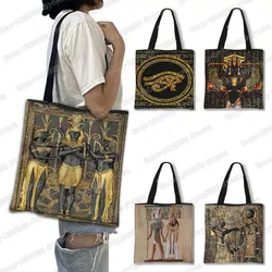 Ancient Egyptian Art Print Shopping Bag Women Handbag Egypt Pharaoh Anubis Shoulder Tote Bag Reusable Grocery Shopper Bags