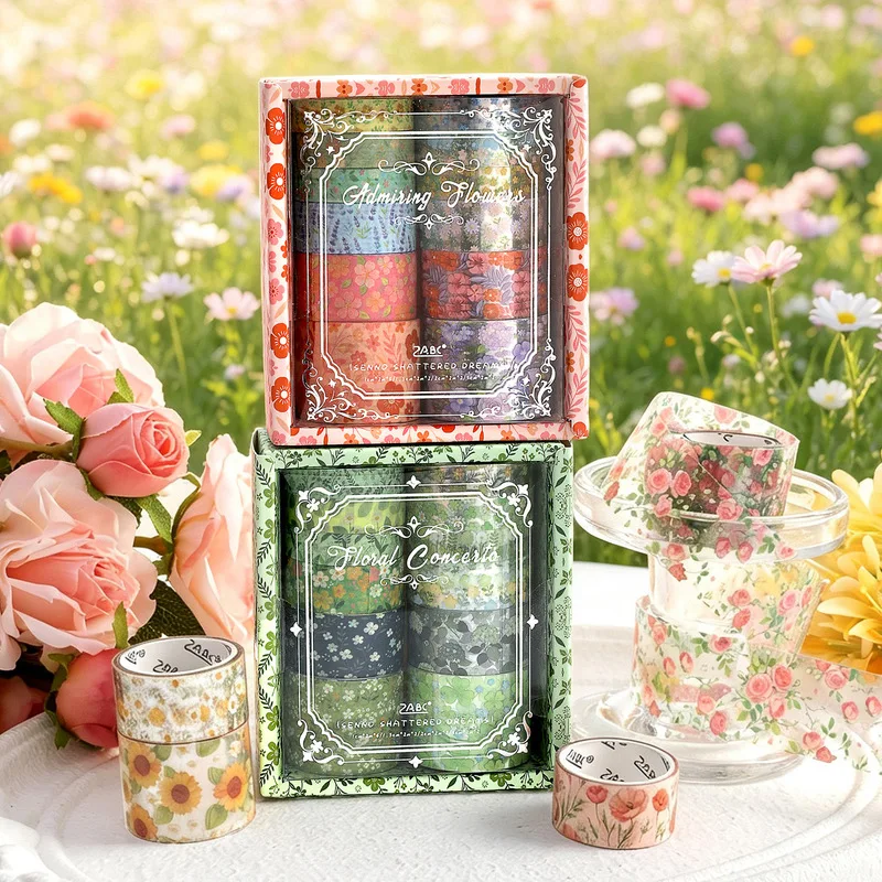 12Pcs Forest Wild Shattered Dream Series PET Tape Box Vintage Flower Plant Washi Tapes Diary Album Planner Decor