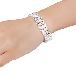 PABEYN 925 Sterling Silver Wide Wristband Bracelet Chain For Women Man Wedding Engagement Party Fashion Jewelry