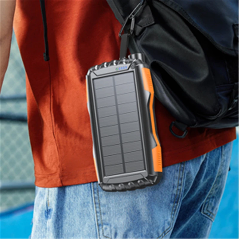 Solar Power Bank with Camping Light External Battery Charger PD18W Powerbank for iPhone 15 14 Xiaomi Smartphone Charger 42800mAh