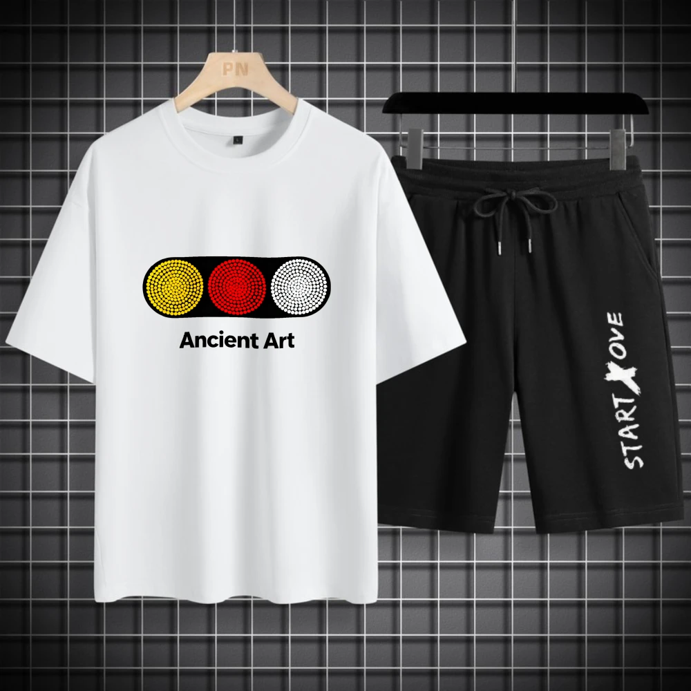 

Мужские комплекты футболок, модный дышащий костюм для мужчин, полиэстер, шорты с короткими рукавами, летняя одежда, мужская одежда