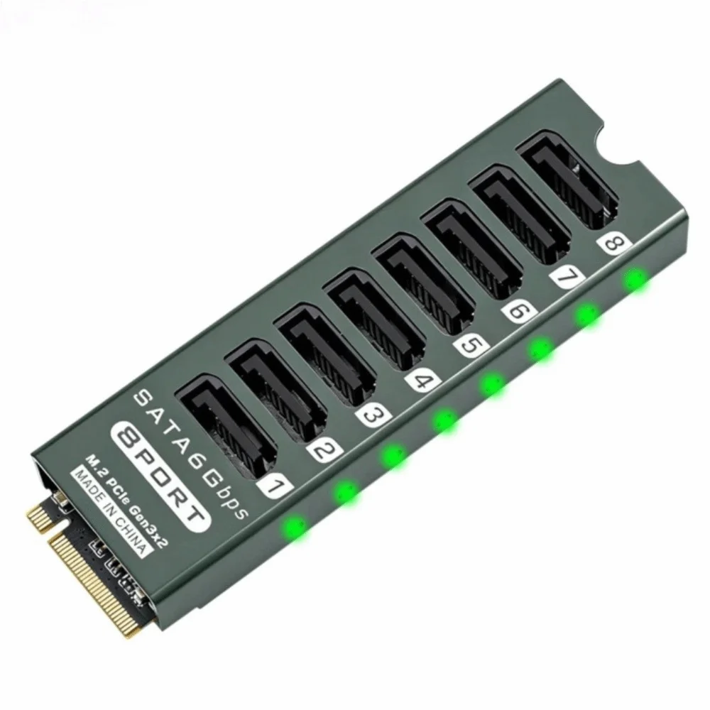 8 Port SATA Expansion Card PCIe 3.0 x2 ASM1166 Chip M.2 to SATA Adapter 16Gbps Interface PCIe SATA Converter Data Storage