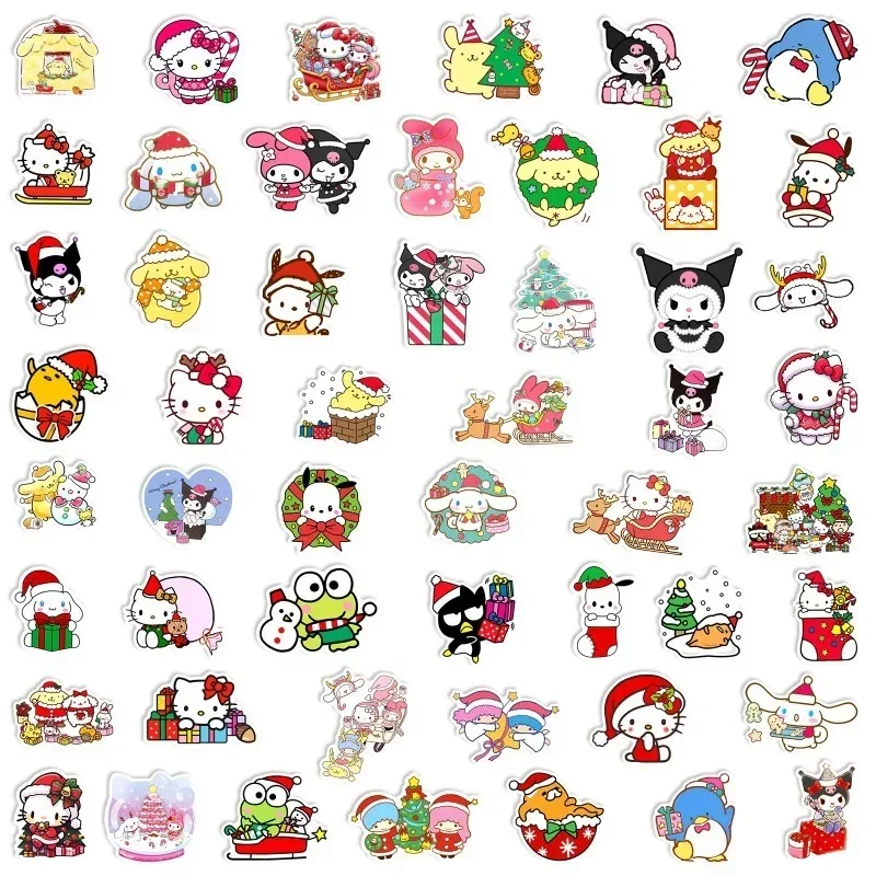 50 sztuk Sanrio Hello Kitty naklejki Cute Cartoon Kuromi Cinnamoroll wodoodporne naklejki dla dzieci zabawki dziewczyna i dziecko prezenty świąteczne