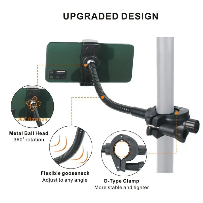 Supporto per telefono per supporto per microfono Supporto per telefono cellulare per supporto per microfono Supporto regolabile con braccio lungo a collo di cigno flessibile per
