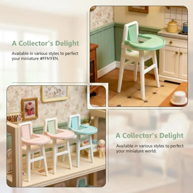 Miniature 1/12 Scale Dollhouse Baby High Chair With Tray Dining Furniture Micro Scene Kids Room Play Decor view 2