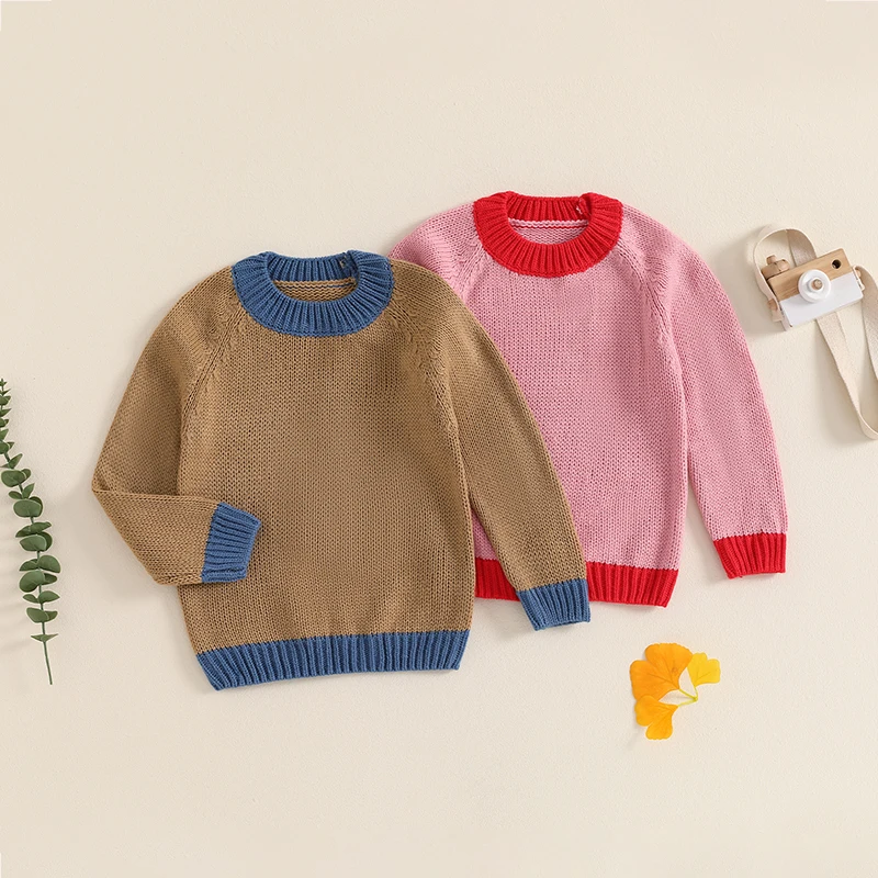 2024-06-06 Lioraitiin Baby Sweater, Long Sleeve O-Neck Contrast Color Winter Warm Knit Pullover Sweater Clothes for Girls Boys