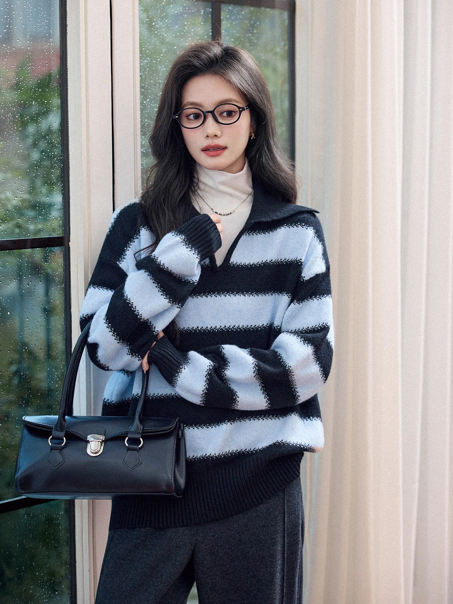 

Женский вязаный свитер Lazy Sle в полоску, свободный крой, осень-зима, новинка, комфортный, дышащий, из смесового полиэстера, длинный рукав