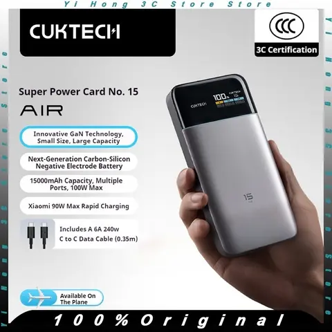CUKTECH No.15 AIR 15000mAh Power Bank 100W Two-Way Fast Charging Portable Powerbank With 3C Certification For iPhone16 Huawei
