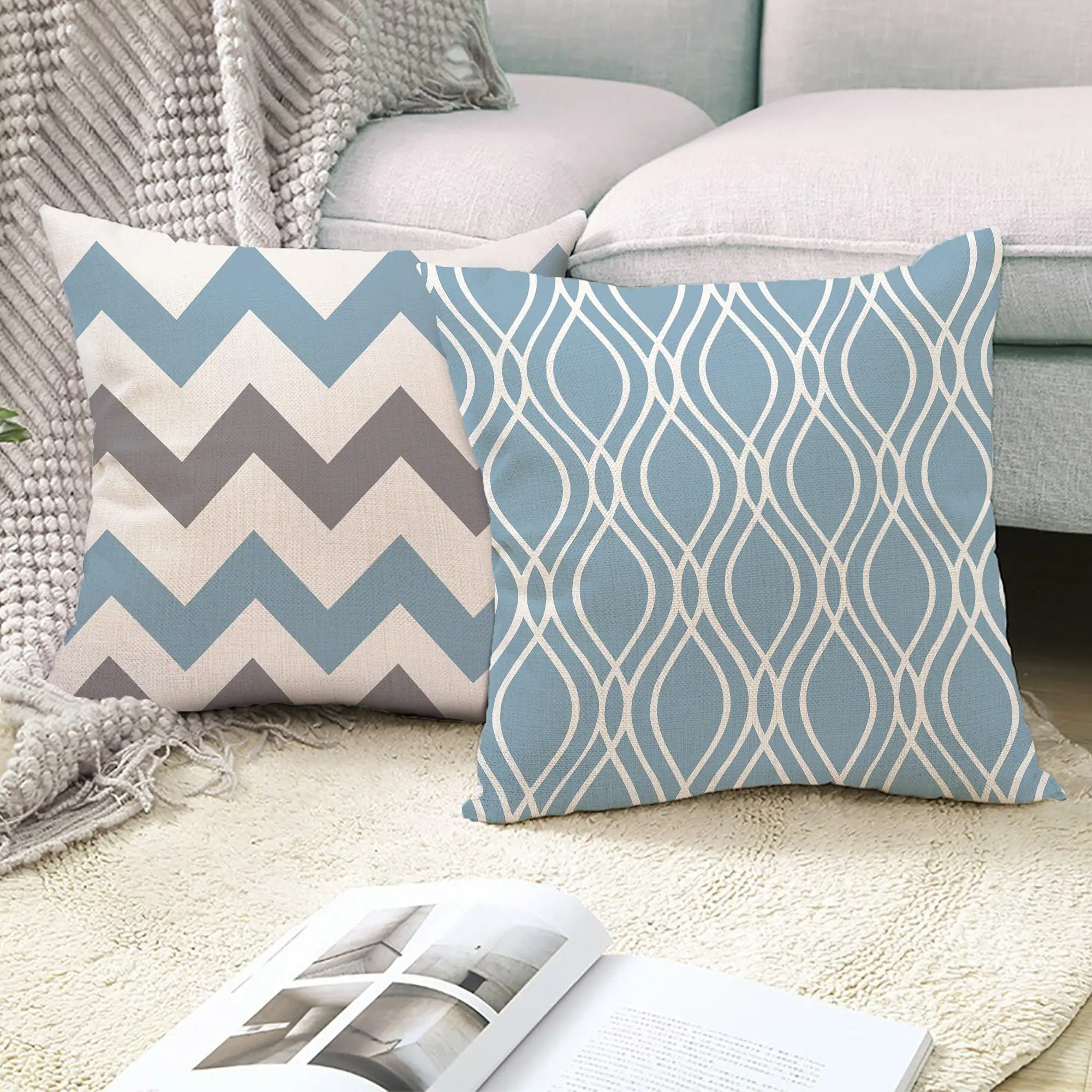 Nordic Sweet Home Light Blue Geometric Linen Pillowcase 60*60 Home Decoration Sofa Cushion Cover 50*50 Decorative Pillowcase