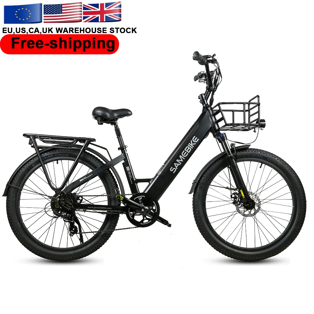 RS-A01 Plus 48V 14Ah 750 Motor Power Fat Tire Mountain City Pedal Assisted 26 Inch with Basket Electric Bicycle