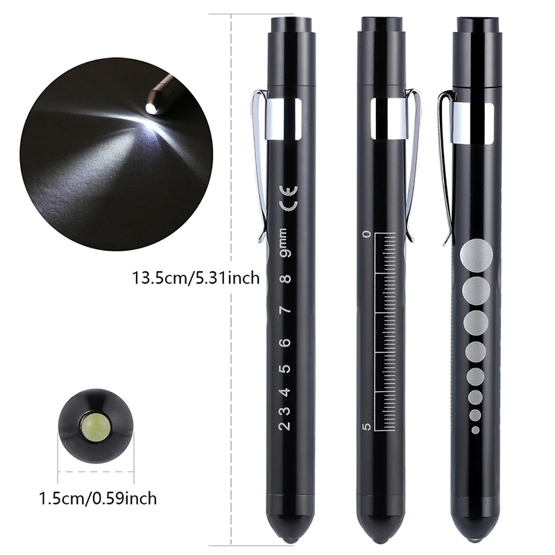 1PCS Reusable LED Medical Penlight Flashlight With Pupil Gauge Pocket Clip Pen Light Torch Lamp For Nurses Doctors Reading