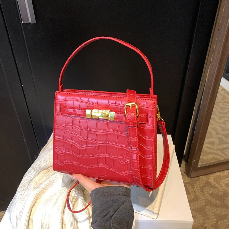 Borsa a tracolla da donna in rilievo coccodrillo, elegante borsa con chiusura a serratura, borsa a tracolla stile vintage, lussuosa e chic