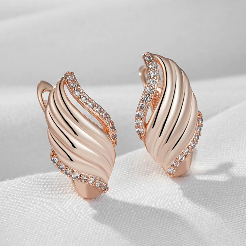 Kinel Luxury 585 Rose Gold Color Drop Earrings for Women Unique Natural Zircon Accessories High Quality Daily Fine Jewelry Gift